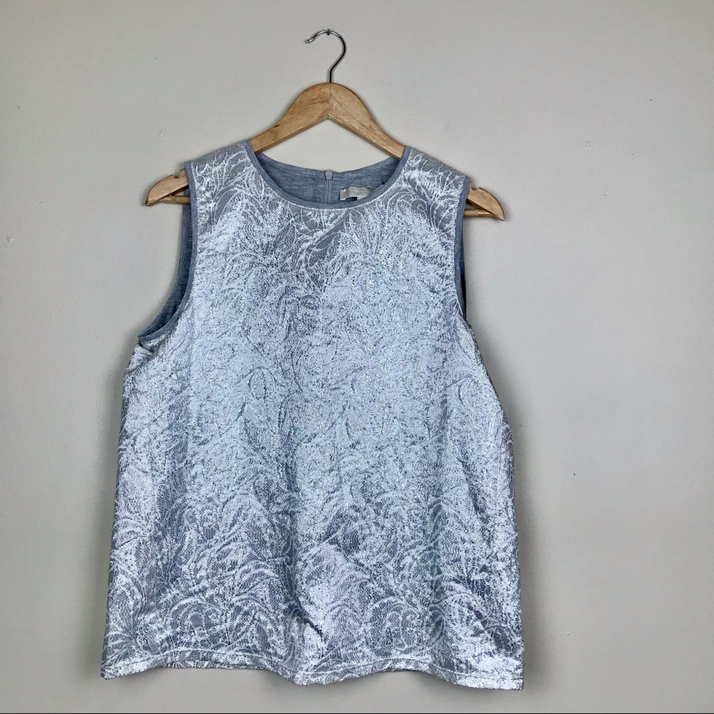 MaxMara Metallic Silver Foil Leaf Zip Tank Top